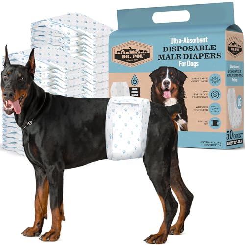 Dr. Pol Male Dog Diapers – Super Absorbent, Breathable, Leak-Proof with Wetness Indicator, Large, 50 Count - size: LG Waist Size 25 - 29.5 in