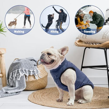 SCENEREAL Winter Dog Vest Coat with Built-in Harness, Warm Puppy Jacket for Small to Medium Dogs, Cold Weather Coat with Zipper, Fleece Puffer Vest Windproof Snow Clothes - color: #1 Rolay Bule-Matte, size: XS(Chest 11.5")-Regular