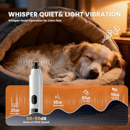 2026 New Silent Groom Pro Dog Nail Grinder, 5-Speed Dog Nail Grinder with Led Light, 40 db Quiet Painless Paws Grooming for Small Medium Large Dogs, USB Rechargeable (White) - color: White