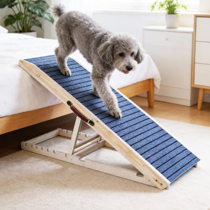 ZJSF Foldable Wooden Dog Ramp for High Bed, Dog Stairs for Small Dogs, High Traction Platform with 6 Adjustable Heights (14"-28"), 48" L, Supports up to 200 lbs - size: 48"L X 16.5"W