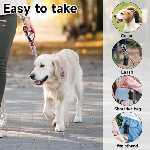 Dog Poop Bag Holder for Leash, Durable Fabric Poop Bag Dispenser with Zipper, Soft Pet Waste Bags Pouch, Small Doggy Puppy Walking Accessories Attachment for Leash (Black)