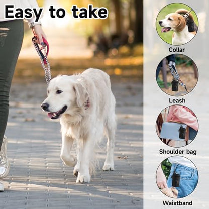Dog Poop Bag Holder for Leash, Durable Fabric Poop Bag Dispenser with Zipper, Soft Pet Waste Bags Pouch, Small Doggy Puppy Walking Accessories Attachment for Leash (Black)