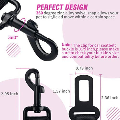 COOYOO Dog Seat Belt,3 Piece Set Retractable Dog Car Adjustable Seatbelts for Vehicle Nylon Pet Safety Heavy Duty & Elastic & Durable Car Harness for Dogs - color: Set 02-Black+Pink