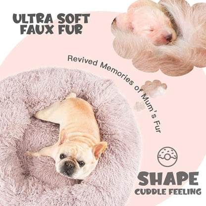 Himax Dog Beds for Medium Dogs, Donut Dogs Beds with Blanket Attached, Calming Dog Bed Washable (20"/26"/35") Beige - color: Beige, size: 26.0"L x 26.0"W x 9.0"Th