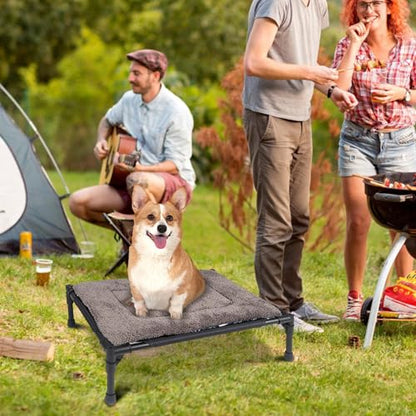 Elevated Dog Bed - 43x55.5x17cm | Elevated Dog Bed | Raised Pet Beds | Folding Pet Camping Cot | Waterproof Removable Flannel Cushion for Small Medium Dogs Cats Indoor Outdoor Travel Use