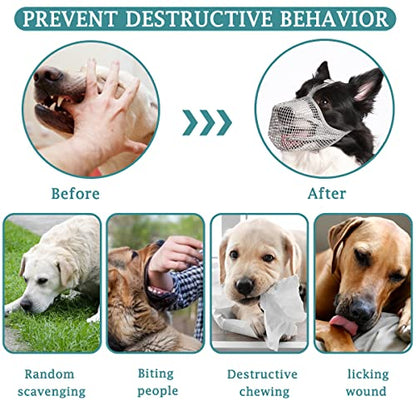 Mayerzon Dog Muzzle, Patented Mesh Muzzles for Small Medium Large Dogs, Soft Covered Mouth Guard with Adjustable Straps, Prevent Biting Chewing and Licking