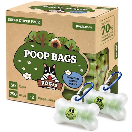 Pogi’s Dog Poop Bags – Leak-Proof & Extra Thick Pet Waste Bags with 2 Holders (Fresh Scent, 50 Rolls, 750-Count) - color: Scented, size: 1 Count (Pack of 750)