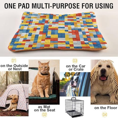 Building Block Pattern Pet Bed Mat for Dogs and Cats, Soft Washable Crate Pad with Non-Slip Bottom, Cozy Bed Cushion for Small Medium Large Pets, 18x24 Inch - size: Small
