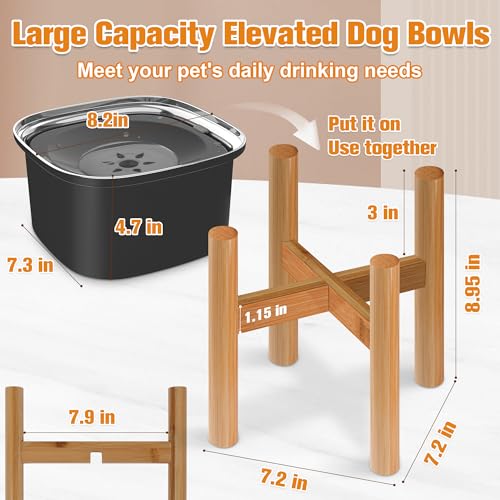 Decflow 3L Elevated Dog Water Bowl, Stainless Steel Raised Slow Water Bowl with Stand, Large Capacity No Spill Dog Dispenser for Small, Medium and Large Dogs - color: Black