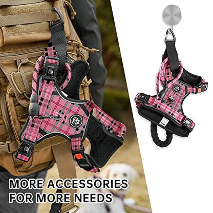 NESTROAD No Pull Dog Harness with Leash, Reflective No Choke Pet Vest Harness,Adjustable Soft Padded Dog Harness with Easy Control Handle for Small Dogs(Checkered Pink,Small) - color: Checkered Pink, size: 【S】neck 11-15" chest 15-21"