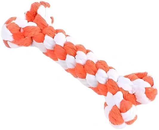 Bone-Shaped Dog Rope Chew Toy, Orange & White | Bone-Shaped Chew Toy, Durable Cotton Rope, For Teething, Training, Interactive Play, Small to Medium Dogs