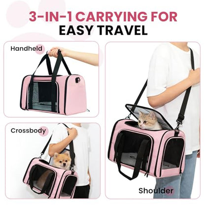 Soft-Sided Cat Carrier Expandable Pet Carrier Airline Approved Mesh Travel Carrier Up to 22lbs for Cats Small Dogs Collapsible Escape-Proof with Shoulder Strap Washer (20x13x13 Pink) - color: Pink, size: 13.4"L x 13.4"W x 20.1"H