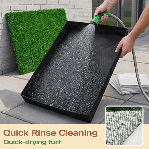 Dog Grass Pad with Tray - 32"x22" Dog Potty Grass with 8pc Pee Pads, Reusable Artificial Grass for Dogs Potty, Portable Indoor Outdoor Dogs Litter Box for Patio Balcony Porch