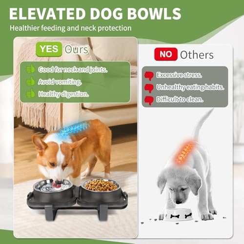 Elevated Dog Bowls, Stainless Steel Raised Dog Bowl with No Spill Dogs Food & Water Bowl for Small Medium Breed, Neater Dogs Feeding Station Non-Slip Water Bowls Set of 2 with Stand for Pet - size: Set of 2 - B
