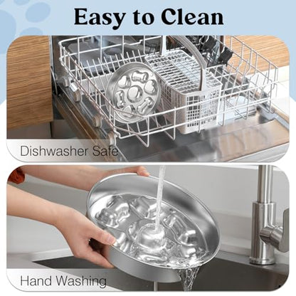 Slow Feeder Dog Bowls, 304 Stainless Steel Slow Feeder Bowl 5 Cups Metal Pet Food Bowl with Non-Slip Base for Medium & Large Breed, Bloat Stop, Dishwasher Safe - color: Silver, size: 5 Cups