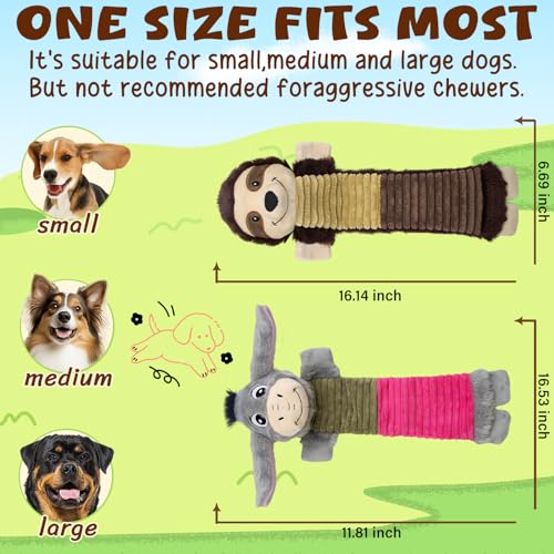 No Stuffing 2 Pack Dog Squeaky Toys,Dog Chew with Crinkle and Squeaker, Cute Animal Plush to Keep Them Busy, Suitable for Large to Small Breeds - color: Grey,coffee