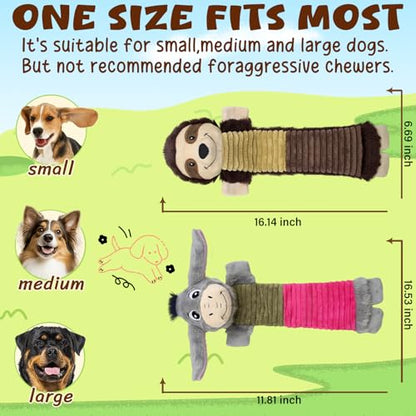 No Stuffing 2 Pack Dog Squeaky Toys,Dog Chew with Crinkle and Squeaker, Cute Animal Plush to Keep Them Busy, Suitable for Large to Small Breeds - color: Grey,coffee