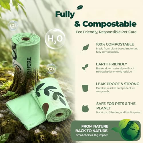 Certified Compostable Dog Poop Waste Bags-ASTM D6400&EN 13432 Compliant-270 Total Count,lavender fragrance Leakproof Dog Refill Rolls,15 Plant Based Compostable Poop Bags Per Roll (18 rolls)