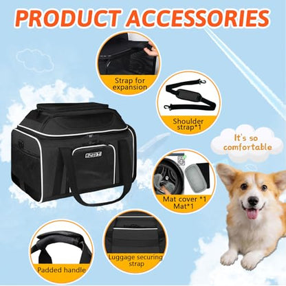 Petskd Top and Side Expandable Pet Carrier 17x12x8.5 Inches JetBlue Frontier Spirit Airline Approved, Soft-Sided Carrier for Small Cats and Dogs with Locking Safety Zipper and Anti-Scratch Mesh(Black) - color: Black, size: 17.0"L x 12.0"W x 8.5"H