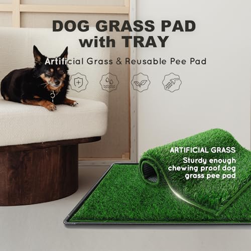 HQ4US 4LEGS Dog Grass Pad with Tray Extra Large 45”×34” Ultra-Absorbent Artificial Grass Pad for Dogs Potty Grass Hemmed Edge for Indoor Potty Training, Reusable Dogs Pee Pads, Dog Litter Box Balcony - size: X-Large - 45”×34” for 60-100lbs Dog