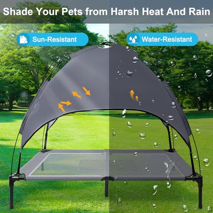 48'' Outdoor Elevated Dog Bed with Canopy, Raised Dogs Cooling Bed Medium Large Size Dogs with Support Feet, Breathable Cooling Dog Cot Beds, Pet Bed with 4 Ice Pack, Outdoor Dog Hammock Bed(Large) - size: Large(48.0"L x 31.5"W x 8.0"Th)