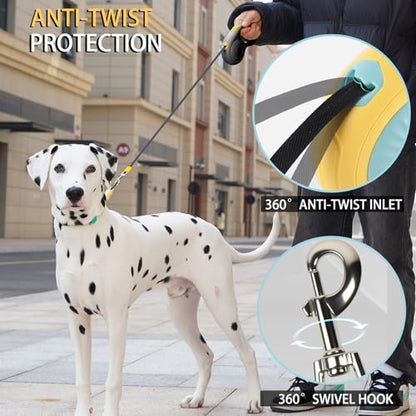 JSXD 360° Tangle-Free Retractable Dog Leash with One-Handed Brake, Pause, Lock, 10 ft Strong Nylon Tape Pet Walking Leash,Suitable for Cats, Small and Medium Dogs up to 66 lbs (Black, 10 ft) - color: Black