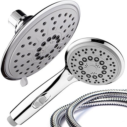 30-Setting 6 Inch Rain Shower Head with Handheld Shower Combo featuring Patented ON/OFF Pause Switch by Hydroluxe - Use Each Showerhead Separately or Both Together! Premium Chrome Finish - color: Gray Face