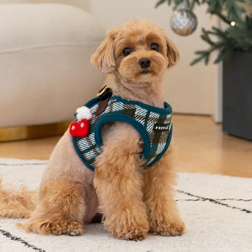 Puppia Festive Vest Dog Harness Step-in Warm Winter Checkered Pattern for Small and Medium Dog, Green, X-Large - color: Green, size: X-Large