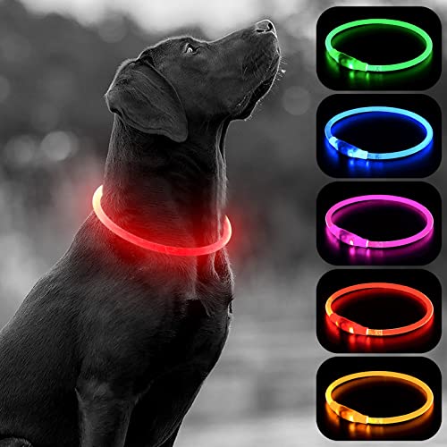 HIGO LED Dog Collar Light - USB Rechargeable Light Up Dog Collars, DIY Flash LED Dog Necklace for Your Dogs Walking at Night (Red) - color: Red