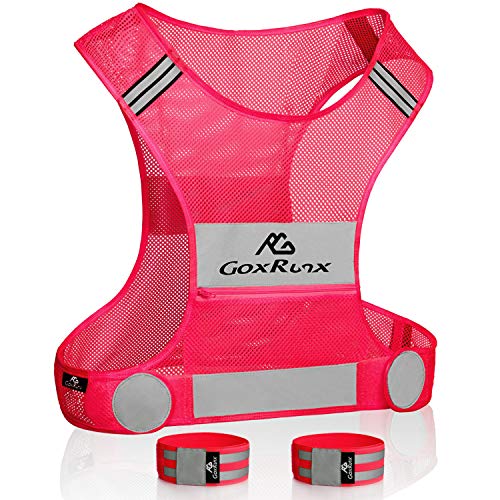 Reflective Vest Running Gear,Lightweight Reflective Safety Vests with Arm Bands - color: Pink, size: Medium