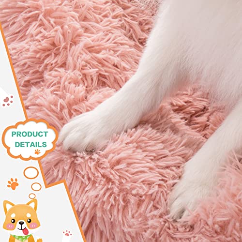 NOYAL Calming Donut Dog Bed for Small to Medium Dogs & Cats - Plush Faux Fur Anti-Anxiety Pet Bed with Machine Washable Cover & Non-Slip Base - color: Pink, size: Large 27.5''