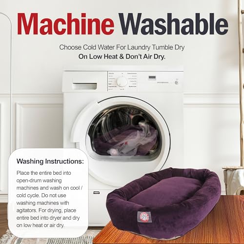 Majestic Pet 40 Inch Micro Velvet Calming Dog Bed Washable – Cozy Soft Round Dog Bed with Spine for Head Support - Fluffy Donut Puppy Mat 40x29x9 (inch) Large – Aubergine - color: Aubergine
