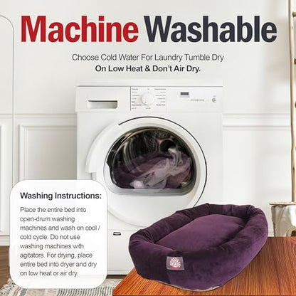 Majestic Pet 40 Inch Micro Velvet Calming Dog Bed Washable – Cozy Soft Round Dog Bed with Spine for Head Support - Fluffy Donut Puppy Mat 40x29x9 (inch) Large – Aubergine - color: Aubergine