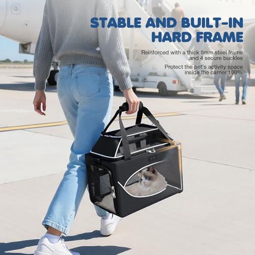 Lekereise Top-Expandable Pet Carrier 17x11x9.5 Inch Alaska Hawaiian Airline Approved Underseat to 12lbs Stable Car Travel Carriers for Small Dogs Cats with Locking Safety Zippers Anti-Scratch Mesh - color: Black, size: 17"x11"x9.5"