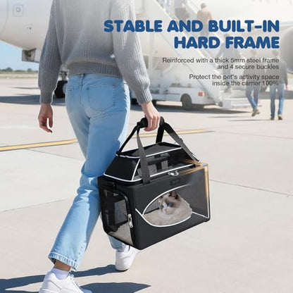 Lekereise Top-Expandable Pet Carrier 17x11x9.5 Inch Alaska Hawaiian Airline Approved Underseat to 12lbs Stable Car Travel Carriers for Small Dogs Cats with Locking Safety Zippers Anti-Scratch Mesh - color: Black, size: 17"x11"x9.5"