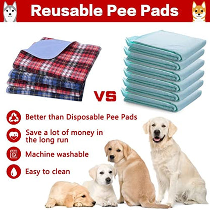 KOOLTAIL Washable Pee Pads for Dogs - Waterproof & Non-Slip Plaid Puppy Potty Training Pads, Reusable Whelping Pads, Dog Food Feeding Mat, 36"x41" - color: Red & Blue, size: 36" x 41" (2 Pack)