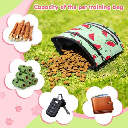 Watermelon Water-Resistant Dog Treat Pouch, 3 Ways to Wear Treat Bag with Magnetic Closure & Reflective Strip, Hands-Free for Pet Training, Walking
