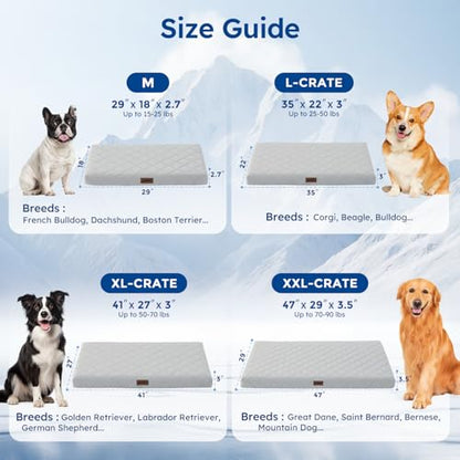 ZOMISIA Orthopedic Cooling Dog Beds Large Sized Dog, Q-Max>0.5 Cooling Mat with Removable Washable Cover, Breathable Egg Crate Foam Non-Slip Summer Pad for for Furry Pets Outdoor, 35x22 Inch, Grey - size: 35x22"(L-Crate)
