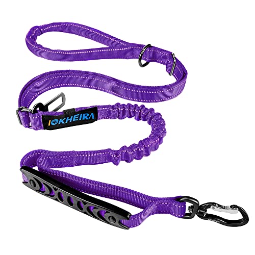 IOKHEIRA Multifunctional Dog Leash for Large and Medium Dogs - Adjustable With Car Seatbelt, 4-6 FT Strong Bungee, Purple - color: Purple