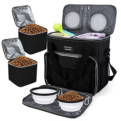 BAGLHER Dog Travel Bag, Pet Travel Bag (ALL Pet Travel Supplies), With 2 Pet Food Containers and 2 Collapsible Silicone Bowls; Essential Kits for Travel Black - color: Black, size: Medium