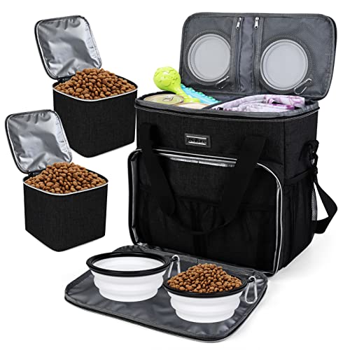 BAGLHER Dog Travel Bag, Pet Travel Bag (ALL Pet Travel Supplies), With 2 Pet Food Containers and 2 Collapsible Silicone Bowls; Essential Kits for Travel Black - color: Black, size: Medium
