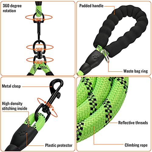 Double Dog Leash Reflective Detachable Coupler &360° Swivel Tangle Free, Heavy Duty Rope Leash Control with Padded Handle for Dual Large Medium Dogs Walking Running Training (Ligth Green) - color: Ligth Green