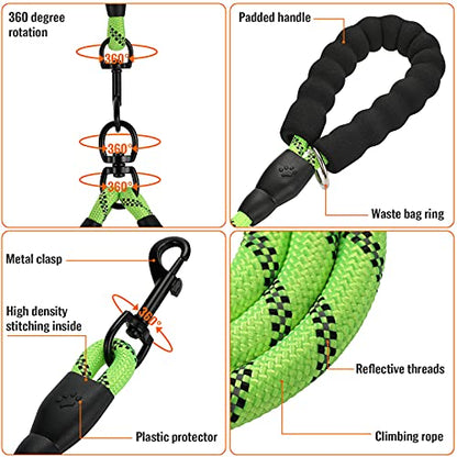 Double Dog Leash Reflective Detachable Coupler &360° Swivel Tangle Free, Heavy Duty Rope Leash Control with Padded Handle for Dual Large Medium Dogs Walking Running Training (Ligth Green) - color: Ligth Green