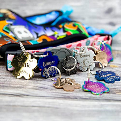 Personalized Dog Tag with 5 Lines of Custom Deep Engraved Durable Stainless Steel Pet ID Name Tag Designer Small Size Flower - size: Small, style: Flower