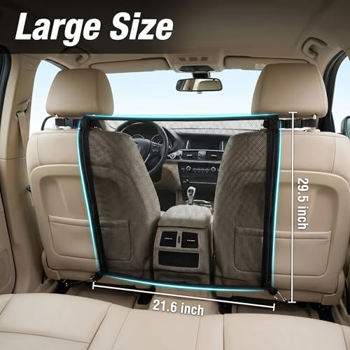 Dog Car Net Barrier for Back Seat, Pet Mesh Divider Gate Between Seats, SUV Truck Backseat Safety Barrier for Dogs Travel