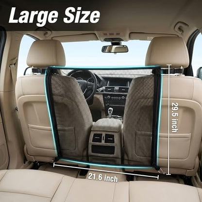 Dog Car Net Barrier for Back Seat, Pet Mesh Divider Gate Between Seats, SUV Truck Backseat Safety Barrier for Dogs Travel