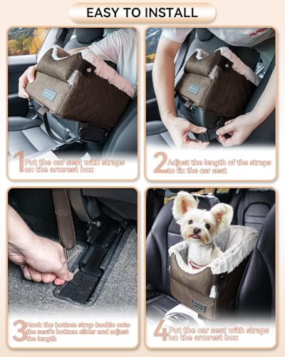 PETSFIT Center Console Dog Car Seat with Safe Protection Hooks, Pet Car Seat with Upgraded Safety Tethers, Washable Cushion, Console Dog Car Seats for Small Dogs (Coffee) - color: Coffee