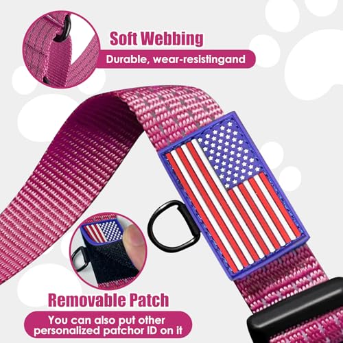 Martingale Dog Collar, Reflective No Pull Training Collar with Quick Release Buckle & USA Flag, Heavy-Duty Nylon, Adjustable for Small Medium Large Dogs (L,Hot Pink - color: Hot Pink with Flag, size: L (1" x 19"-26")
