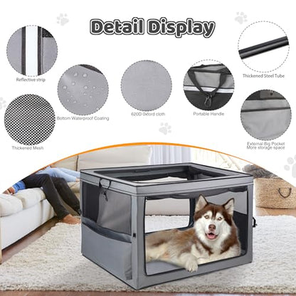 Portable Dog Crate Soft Dog Crate 22",30",36",42" Foldable Basic Dog Crates Easy Set-up, Light, Sturdy, Comfy，Collapsible Crate for Home and Travel (42Inch) - size: 42.0"L x 31.0"W x 31.0"H