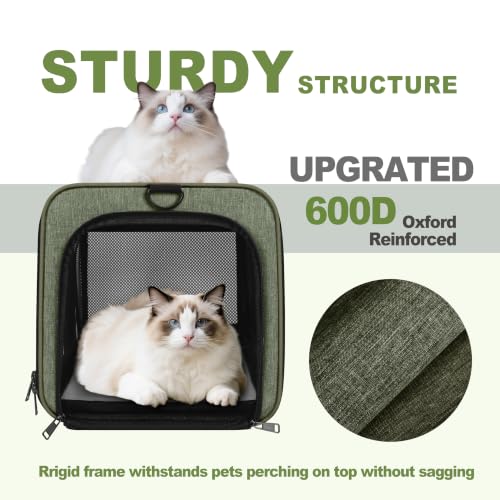 GAPZER Medium Cat Carrier Bag Lightweight, Soft-Sided Small Pet Carry Crate Teacup Breed Dogs, Top Loader Yorkie Kennel Sturdy Durable Mesh up to 15 lbs for Indoor House Dark Green - color: Olive